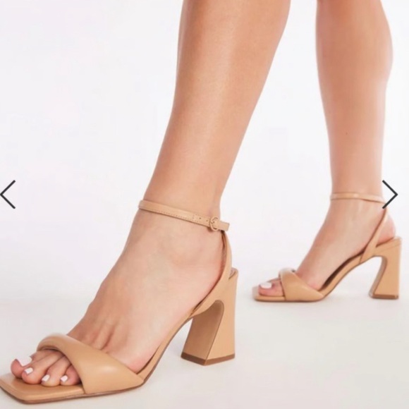 Shoe Dazzle Shoes - Cream Heel Sandals with Ankle Strap